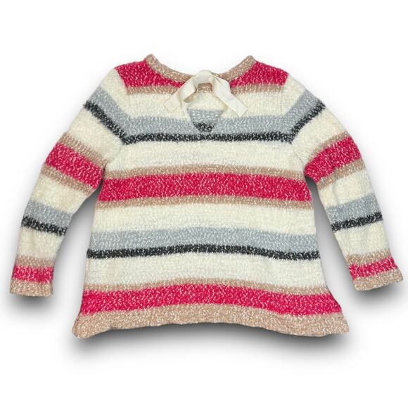 NEW Lane Bryant Striped Sweater Relaxed Fit Tie Neck Cream Pink Tan Gray 26/28 - Picture 4 of 6